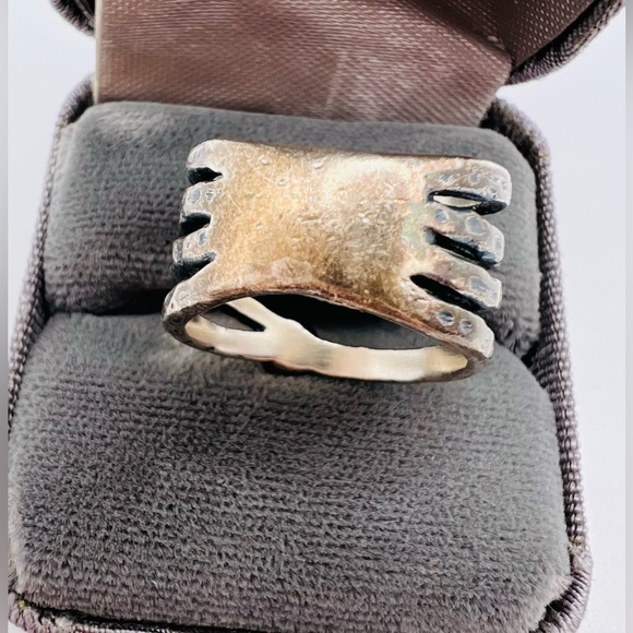 Grace & Heart Sterling Silver Gold Brass Ball & Textured open Design Ring Size 6 - Picture 5 of 7